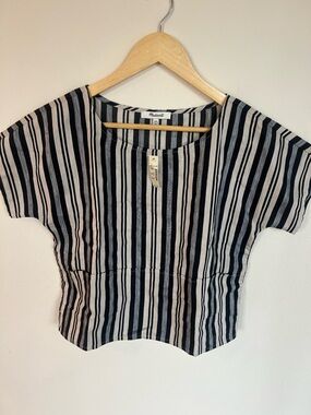 Madewell Black and White Box Striped Short Sleeve Evelyn Top